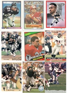 Lote de 65 tarjetas vintage de Atlanta Falcons, Sanders, Bartkowski, Fralic, Rison, más - Imagen 1 de 8