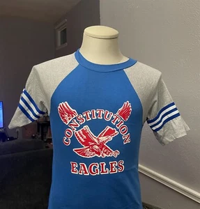T-shirt blu Constitution Eagles vintage anni 80 taglia S - Foto 1 di 3