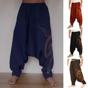 Hombres Estampados Pierna Ancha Pantalones Harén Pantalones Yoga Pantalones Sueltos Holgados Retro Con - Imagen 1 de 12