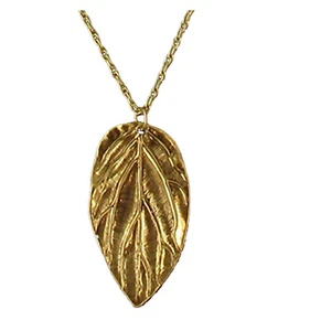 Gold Tone Leaf Pendant Charm Chain Necklace Made in USA - Picture 1 of 3