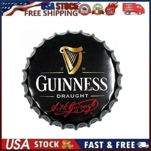 GUINNESS Harp Beer Black METAL BOTTLE CAP Hanging Wall SIGN Man Cave Bar Decor - Picture 1 of 8