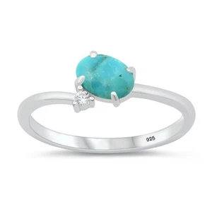 Genuine Turquoise & CZ Wholesale Ring New .925 Sterling Silver Band Sizes 5-10 - Picture 1 of 3