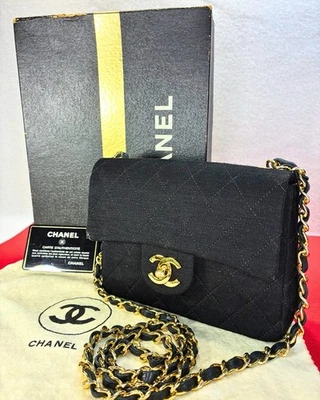 Vintage CHANEL Matelassé Mini Chain Shoulder Bag Black Gold Hardware Full Set - Image 1 of 4