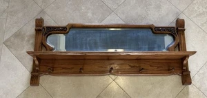 Early 1900’s Oak Wood Hanging Coat/hat Rack With Mirror - Picture 1 of 22