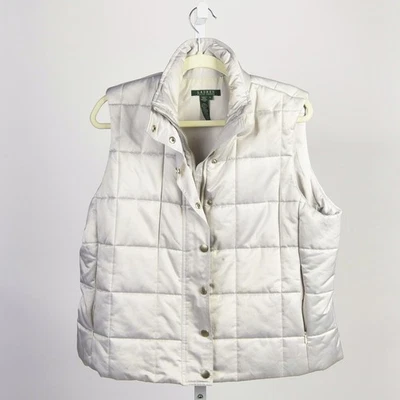 Ralph Lauren Brushed Silver Tone Snap Down Quilted Vest Size 1X - Image 1 of 2