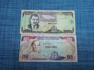 🇯🇲 Jamaica 50 & 100 dollars 2007 P-83b P-100d Banknotes 080725-2 - Picture 1 of 2