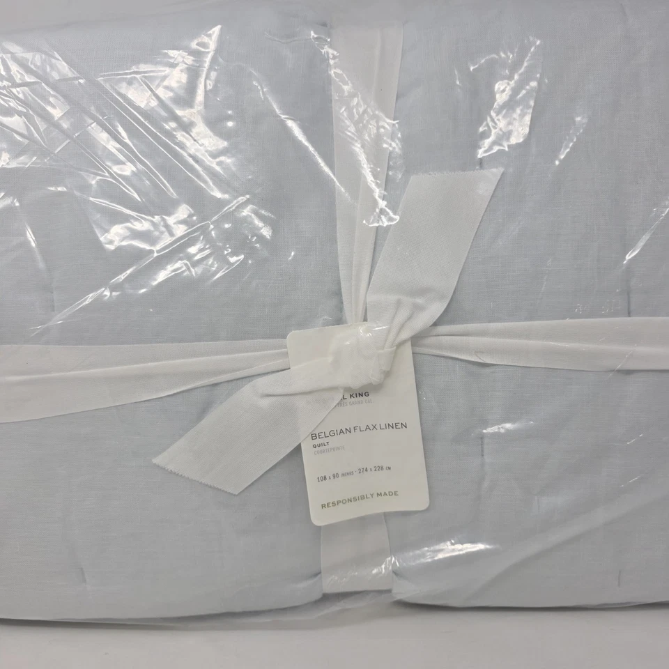 Edredón Pottery Barn Belga Lino Mechón KING Azul Escarcha Nuevo Foto 1 de 4