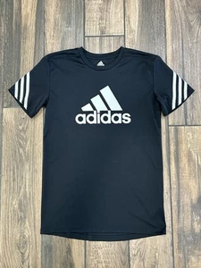 Adidas Boys Black Shirt White Stripes Logo Youth Large - Picture 1 of 4