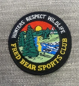 Vintage Fred Bear Sports Club 4” Patch Hunters Respect Wildlife Unused - Picture 1 of 4