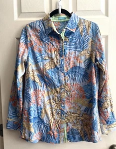 Top blusa J. MCLAUGHLIN Lois stampa palma tropicale cotone testurizzato bottoni taglia L - Foto 1 di 9