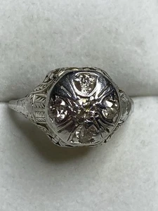 EXQUISIT! Sehr alter Kuppel Stil 18K WG natürlicher Altschliff Diamant FILIGRAN RING - Bild 1 von 6