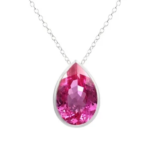 Colgante de lujo de plata de ley 925 con zafiro rosa natural de 10 quilates - Imagen 1 de 6