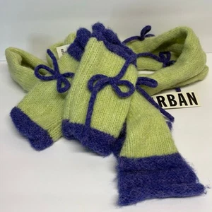 Urban Outfitters Gretch Bow Scarf & Fingerless Glove Set Green Purple Wool Blend - Picture 1 of 9