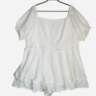 Mameluco Arula 2X Blanco Ojales Fuera del Hombro Calado Volantes Romántico Casa de Campo Foto 1 de 4