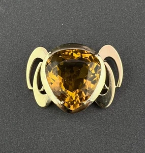 14K Yellow Gold 23.50ct Pear Shaped Citrine Prong Set Brooch - Picture 1 of 12