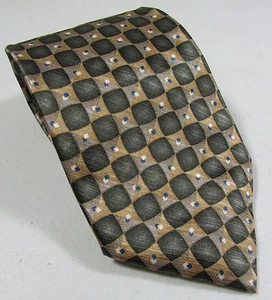 Puritan Men's 100% Silk Necktie Geometric Design Gold Gray - Picture 1 of 5