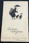 Vintage Silhouette Postcard, Anthropomorphic Chickens Easter