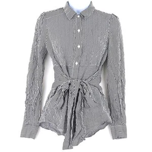 Bar III Women's Striped Faux Wrap Blouse, XX-Small, Black/White - Picture 1 of 3
