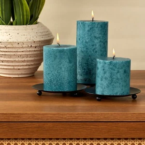8.05lb Unscented Decorative Mottled Pillar Candles Home Decor Teal 3x3 3x4 3x6 - Picture 1 of 4