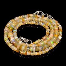 39.5 Ct Natural White Ethiopian Opal Rondelle Smooth Beads Necklace 17-18" A4783
