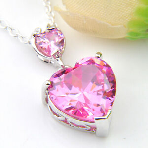 Engagement Jewelry Heart Shaped Natural Pink Topaz Gems Silver Necklace Pendant