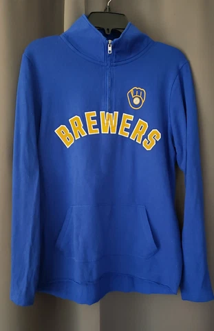 Milwaukee Brewers PINK Stealing Bases with Brewers 1/4 Zip Pullover Women Sz SM Cover