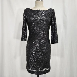 Jessica Simpson Backless Evening Dress Women 4 Black Sequin Stretch BodyCon Sexy - Picture 1 of 13