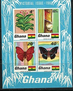 GHANA:1968 SC#335a S/S MNH Tobacco, Rubber tree, Butterflies p095 - Picture 1 of 2