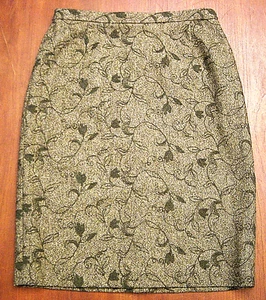 Neu mit Etikett Talbots braun Tweed dunkelgrün Stickerei gefüttert Wolle gerader Rock Gr 10 - Bild 1 von 2