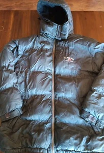 Vtg US Polo Assn Puffer Coat Mens Large Full Zip Hood Heavy Ski Jacket Logo Gray - Picture 1 of 14