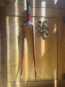 Vintage Schwinn Red Fork + Headset For 27” Wheel 130 mm Steerer ~see Condition~ - Picture 1 of 24