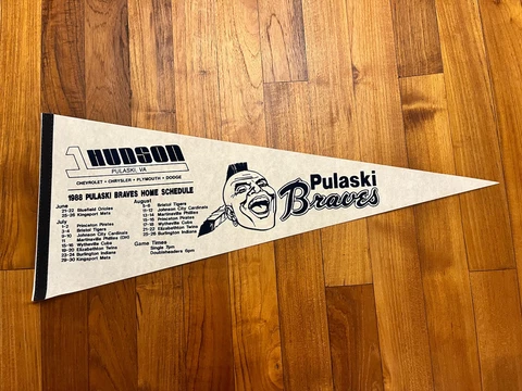 PULASKI BRAVES 1988 Defunct Vintage Pennant w/ home schedule. Full size Cover