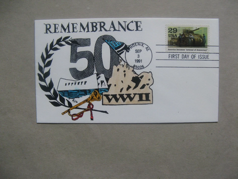 USA, ill. cover FDC 1991, WW-II Sherman tank - Image 1 of 1