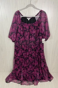 Terra & Sky Dress Purple Peasant short sleeve Holiday Dress Plus 2X 20W-22W - Picture 1 of 4