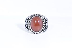 Vintage Silver Stainless Steel Genuine Carnelian Size 8 Men's Cross Ring