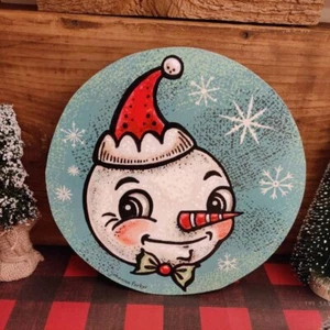 Handcrafted Johanna Parker Retro Christmas Snowman Wood Cutout Out 8" - Picture 1 of 4