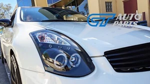 Black LED DRL Angel Eyes Projector Headlights for NISSAN G35 V35 350GT Coupe - Picture 1 of 12