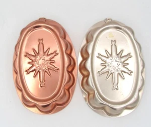 SET OF 2 Vtg Jello Mold Copper Tone Aluminum Seasons Winter MCM Country 8.5”x5” - Picture 1 of 3
