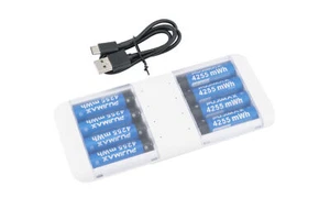 PUJIMAX 8-Pack Rechargeable Lithium AA Batteries with Fast Charger 4255mWh 1.5V - Foto 1 di 9