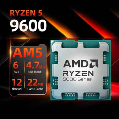 AMD Ryzen 5 9600 CPU 5.2GHz 6-Core 12-Thread 38MB Cache 4NM TDP AM5 Processor - Image 1 of 4