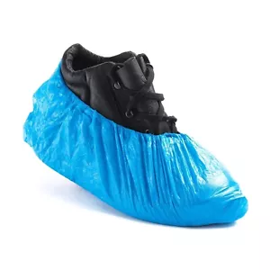 Blue CPE Disposable 41cm / 16" Overshoe Shoe Footwear Covers - Packs of 100 - Picture 1 of 6