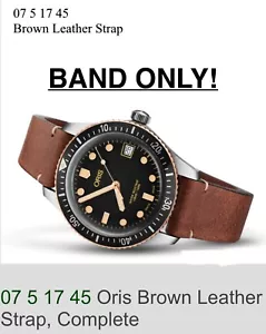 New Oris Strap 07 5 17 45 Brown Leather Band No Buckle For Oris Divers 65 - Picture 1 of 6