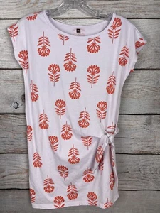 Tea Pink T-Shirt Dress Tie Side Orange Flowers 100% Cotton EUC Girl's Size 12 - Picture 1 of 8