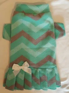 Green w/ Chevrons Fleece Dress Dog Puppy Teacup Apparel Pet Clothes XXXS - Large - Picture 1 of 2