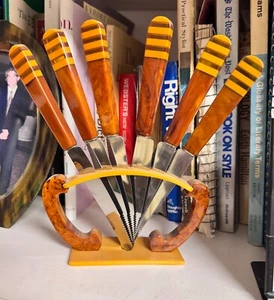 Solingen Art Deco Bakelite Fruit Knife Set of (6) and Stand/Holder Butterscotch - Picture 1 of 9