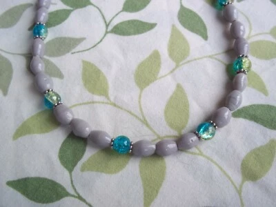 14 1/2 Inch GRAY, Yellow and BLUE Glass Bead SILVER Spacer Necklace CHOKER G-47 - Image 1 of 4