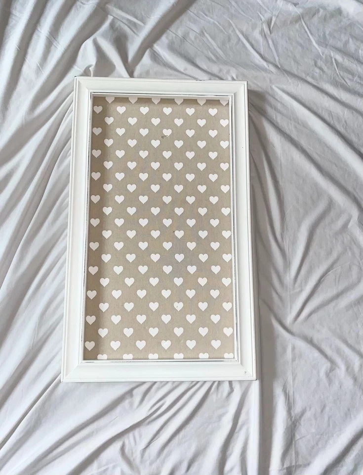 Shadowbox Heart Bulletin Push Pin Board - White Wood, Hearts (30.5in x 18in) - Image 1 of 1