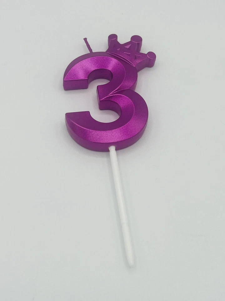 Vela de cumpleaños grande #3 corona de brillo púrpura - decoración de pastel de 3 pulgadas Foto 1 de 1
