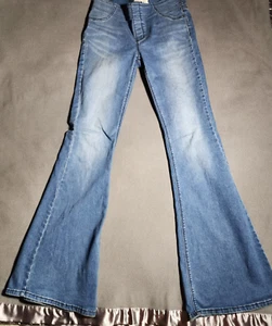 Free People Jeans Womens Size 28 Blue Denim Flared Bottom Pull On Mid Rise - Picture 1 of 20