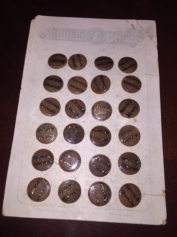 Antique Buffalo Horn Buttons on Card - total of 24  Never used  RARE Cover